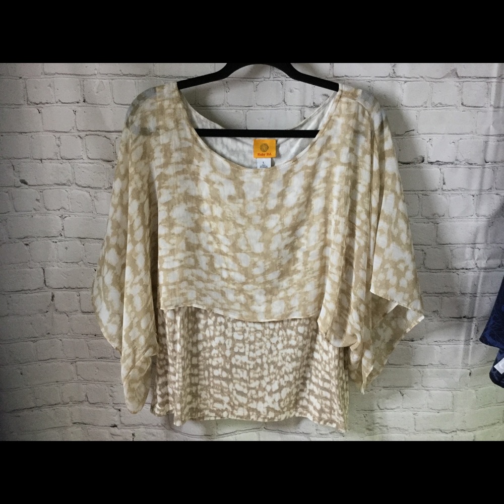 Ruby Rd. Neutral Two‑Fabric Blouse NWOT – Layered Look, Size L - Picture 2 of 7
